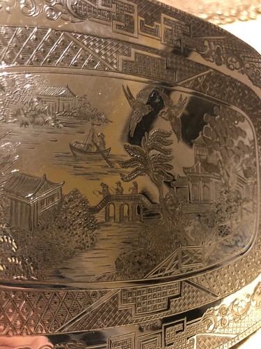 Rare Blue Willow Patrern Silver Hallmarked Hot Plate Trivet