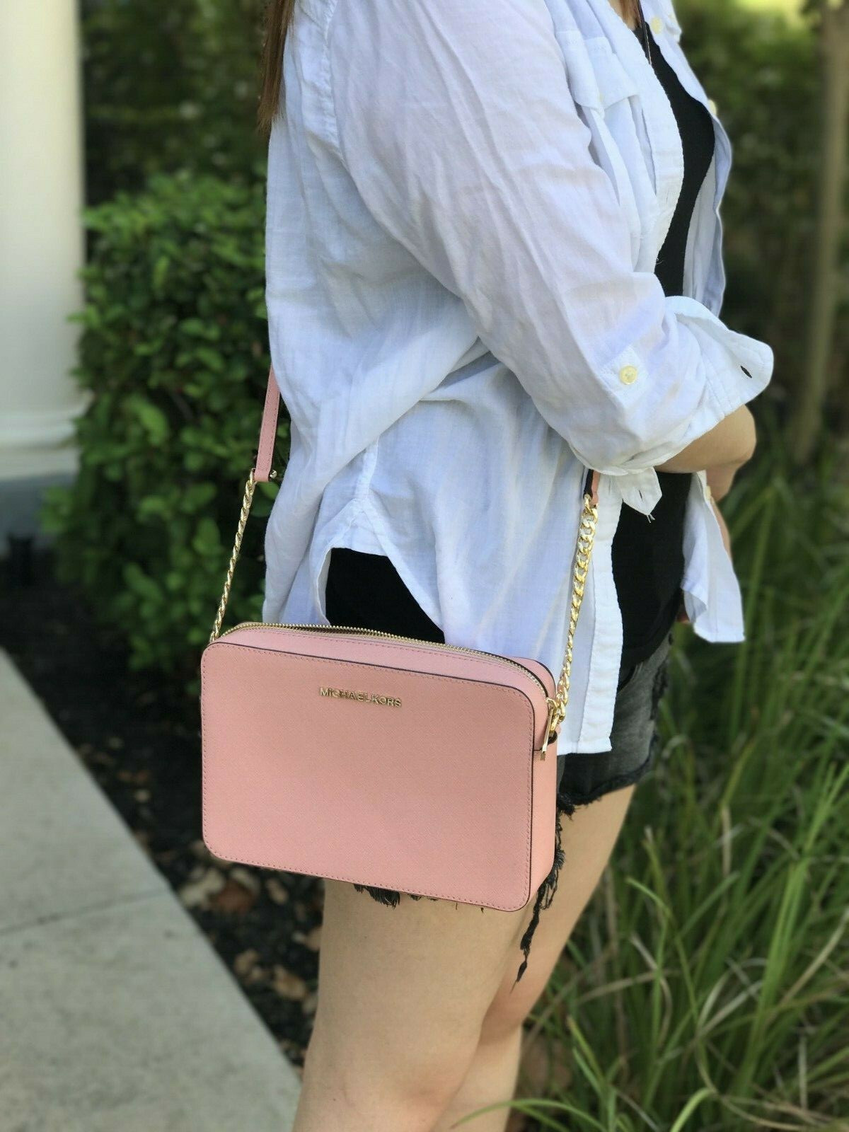 NWT Michael Kors MK Jet Set ITEM Large Saffiano Leather Crossbody Bag PALE PINK 