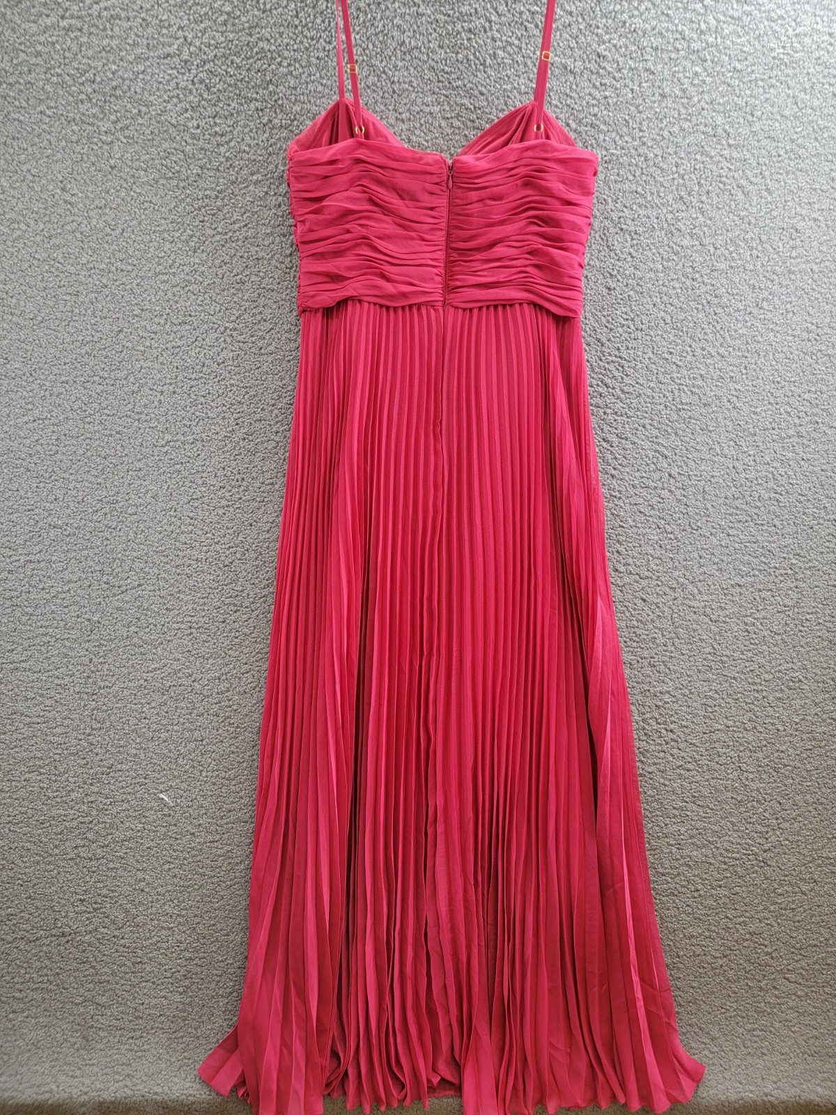 AQUA Pleated Chiffon Gown Women's 12 Red Solid Sweetheart Neck Back Zip Closure - Picture 13 of 18