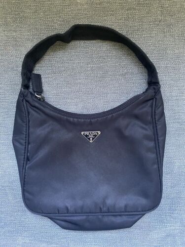 PRADA Mini BLACK Tessuto Sport NYLON Y2K Shoulder Hobo Bag 