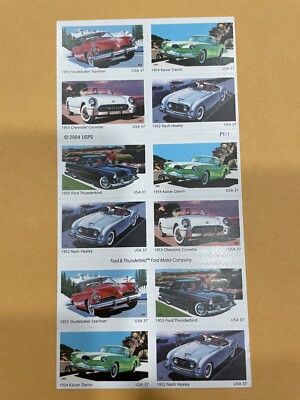 SFSTAMPS US Sc 3931-3935 SPORTY CARS 50s BOOKLET PANE OF 20 STAMPS 2005 MNH bent