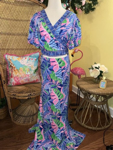 Pre-owned Lilly Pulitzer Sailynn Maxi Set Beleaf In Yourself $258 Size Xl In Multicolor