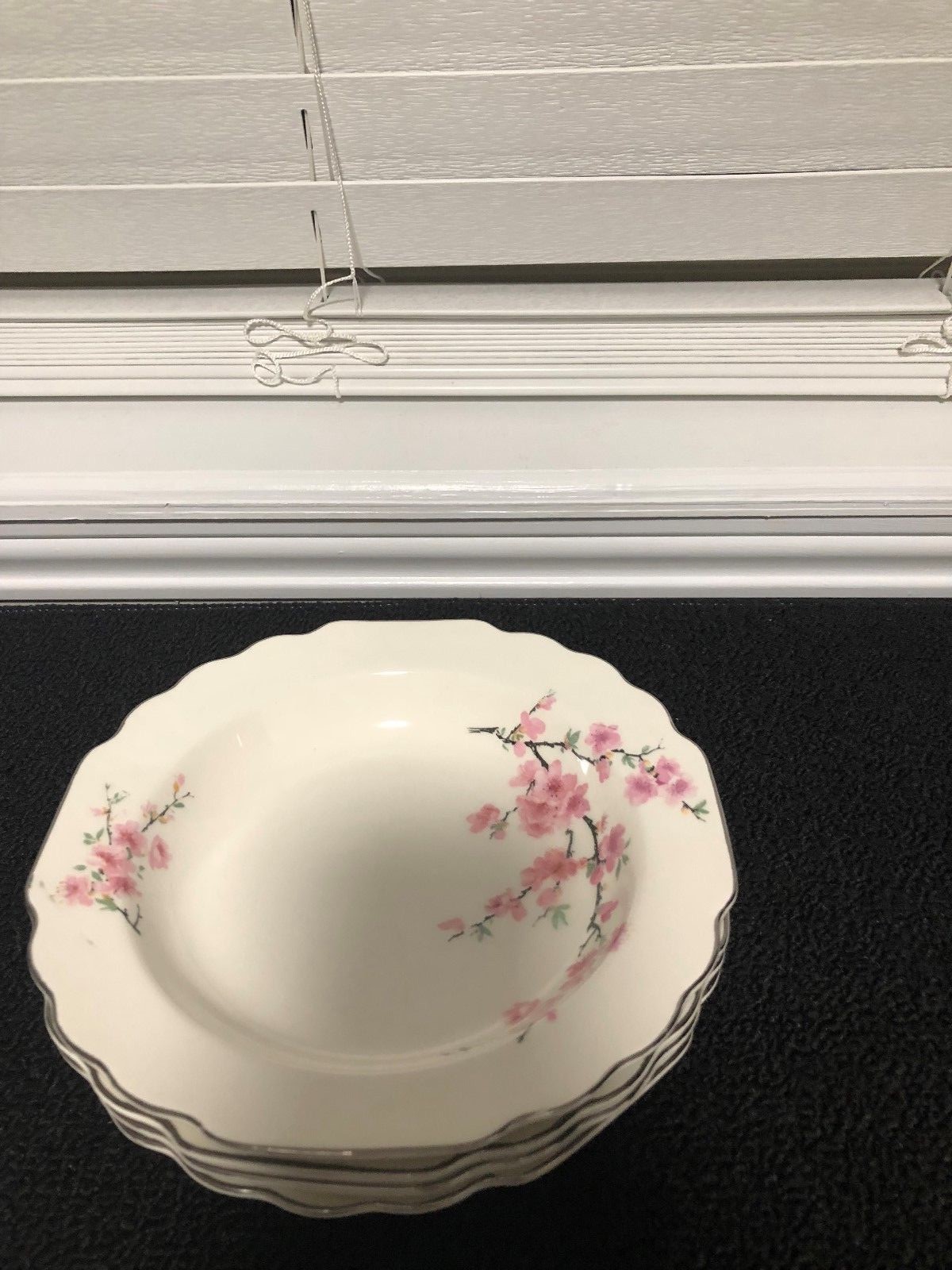 W S George White Lido Peach Blossom Platinum set of 4 cereal bowls pre-owned