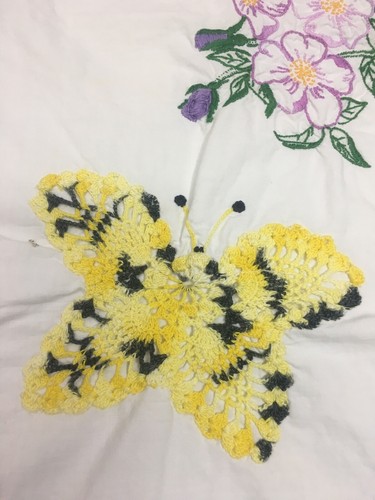 Embroidered Pillowcase Vintage Butterflies