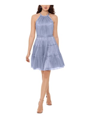 

XSCAPE Женское голубое короткое вечернее платье без рукавов с бретелькой на шее + расклешенное платье, Light blue