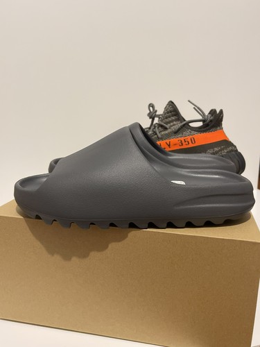 Pre-owned Adidas Originals Adidas Yeezy Boost 350 Carbon Beluga Size 13 & Yeezy Slide Slate Grey Size 13 M In Gray