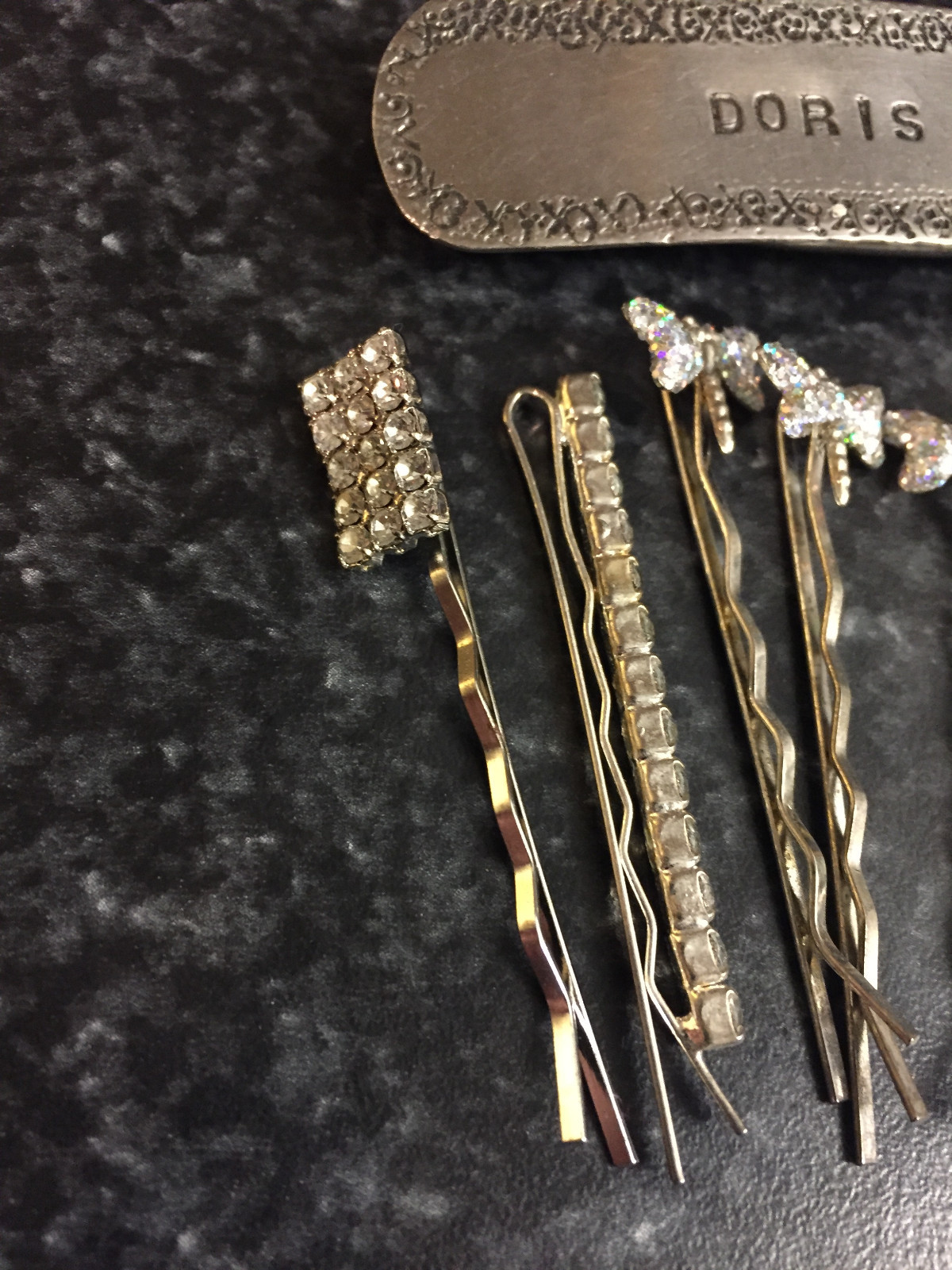 VINTAGE SILVER METAL CLEAR GEM STONE BUTTERFLY DORIS HAIR CLIPS PIN LOT SET
