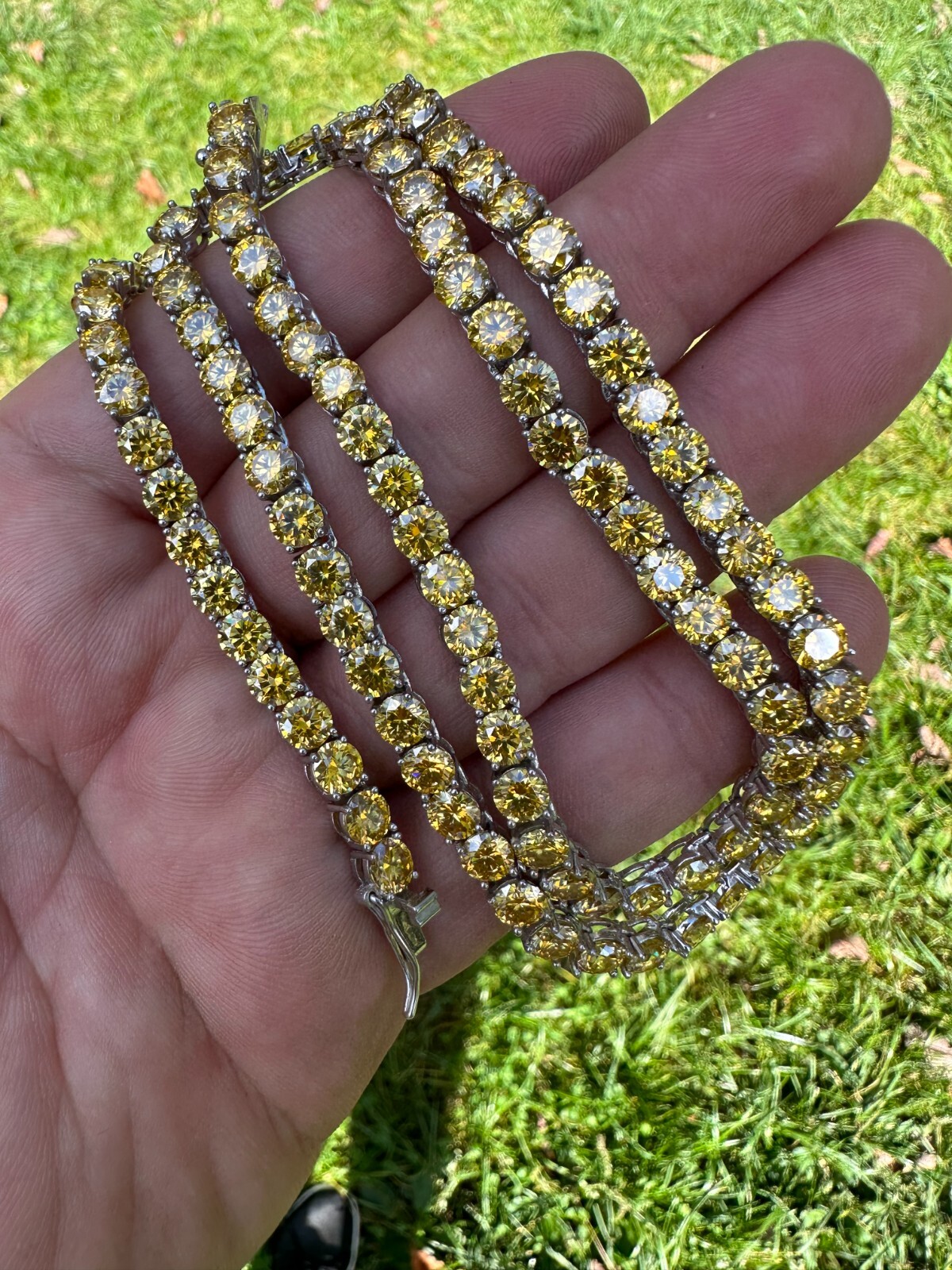 Pre-owned Silver Canary Yellow Moissanite 5mm Tennis Chain 925  Iced Necklace Pass Tester