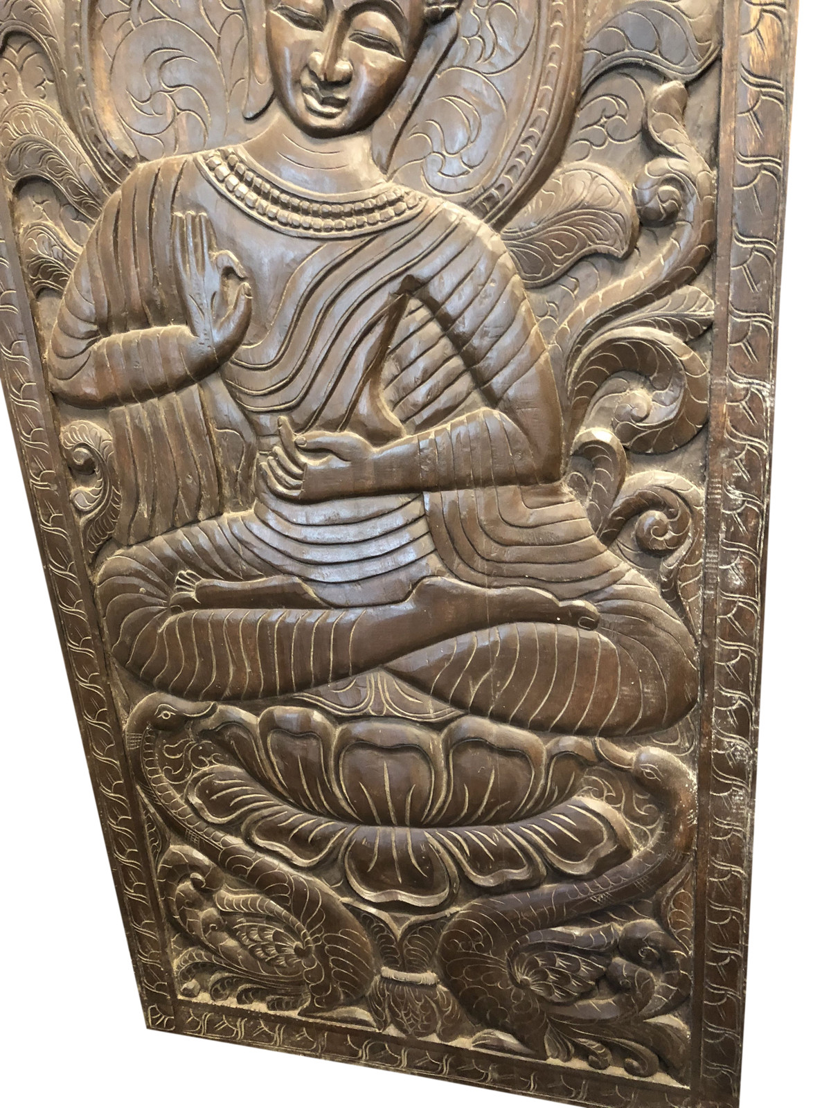 Vintage Hand Carved Buddha Wall Decor Wooden Wall Hanging Barn Door