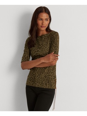 

RALPH LAUREN Женский зеленый топ с животным принтом и рукавами-лодочками, размер