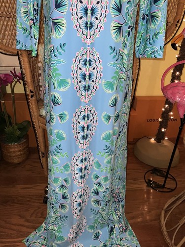 Pre-owned Lilly Pulitzer Seralina Maxi Frenchie Blue Mosaic Shells $298 Size L In Multicolor