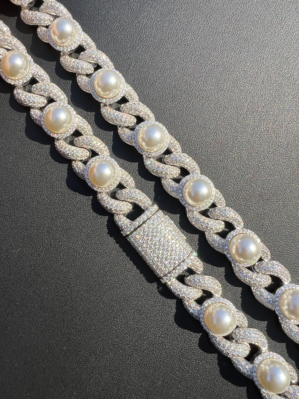 Pre-owned Harlembling Mens Ladies Hip Hop Iced Moissanite Infinity Link 15mm Necklace W. Pearl 14-24" In Silver
