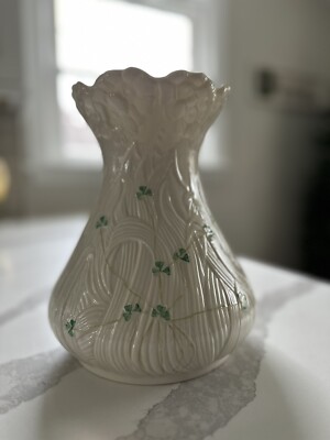 Vintage Large Belleek Ireland Shamrock Daisy. 9  Tall - Comes Original Box!