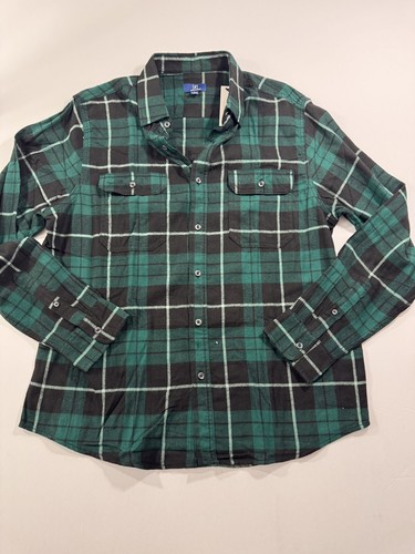 George Men's Long Sleeve Flannel Shirt Size L (42-44) Color Green Soot Plaid
