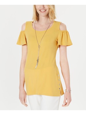 

JM COLLECTION Женский топ с круглым вырезом золотистого цвета и украшением Petites, Золотой