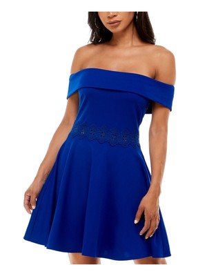 

B DARLIN Womens Blue Scuba Crepe Short Sleeve Off Short Dress Juniors, Синий