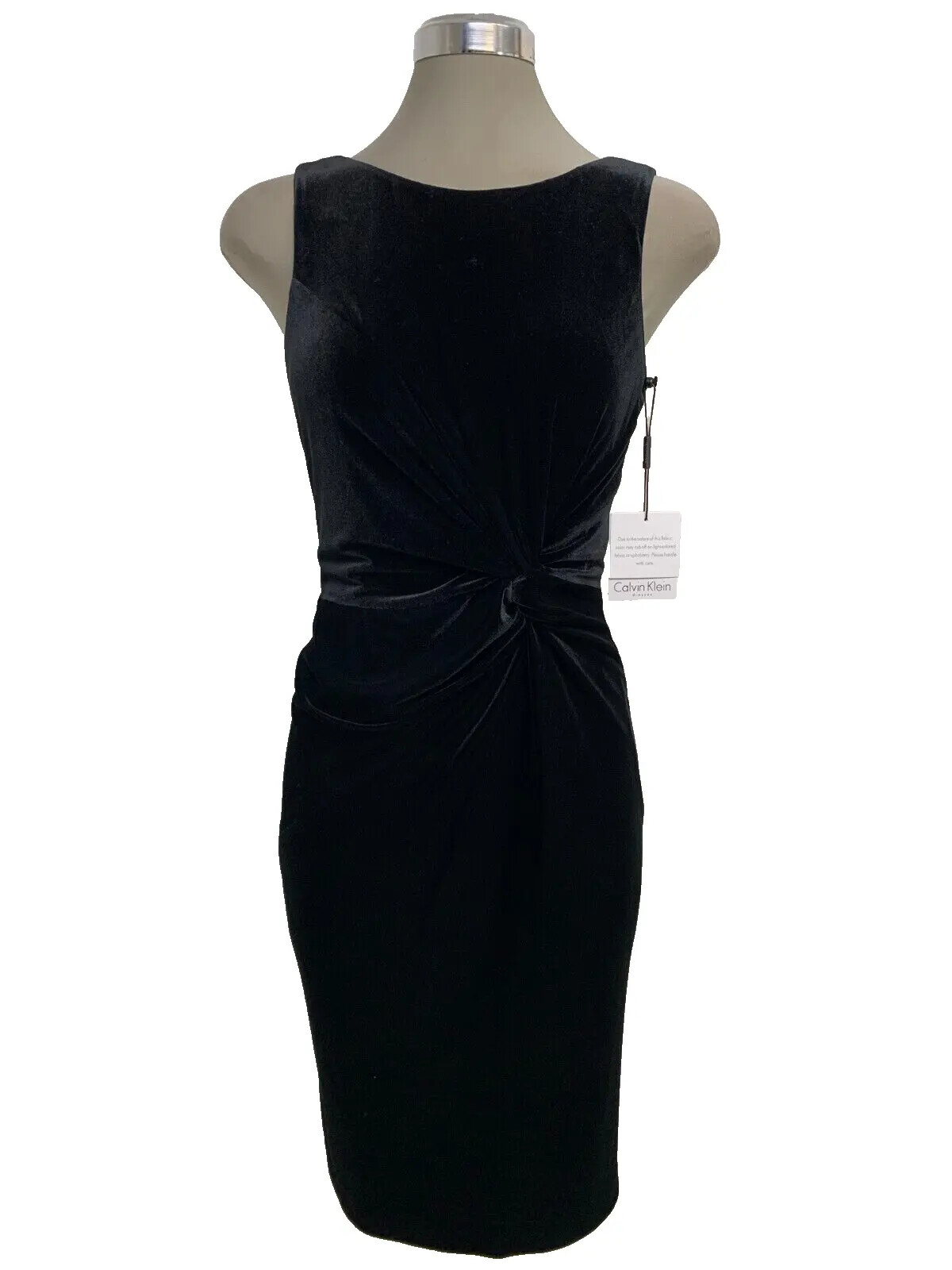 Элегантное вечернее платье-футляр из черного бархата с узлом на талии от Calvin Klein, размер 6, NWT