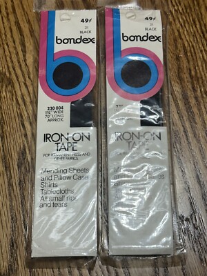 2 New Vintage Bondex Iron On Tape 1 1/4  Wide 70  Long Black 31 Crafts Sewing