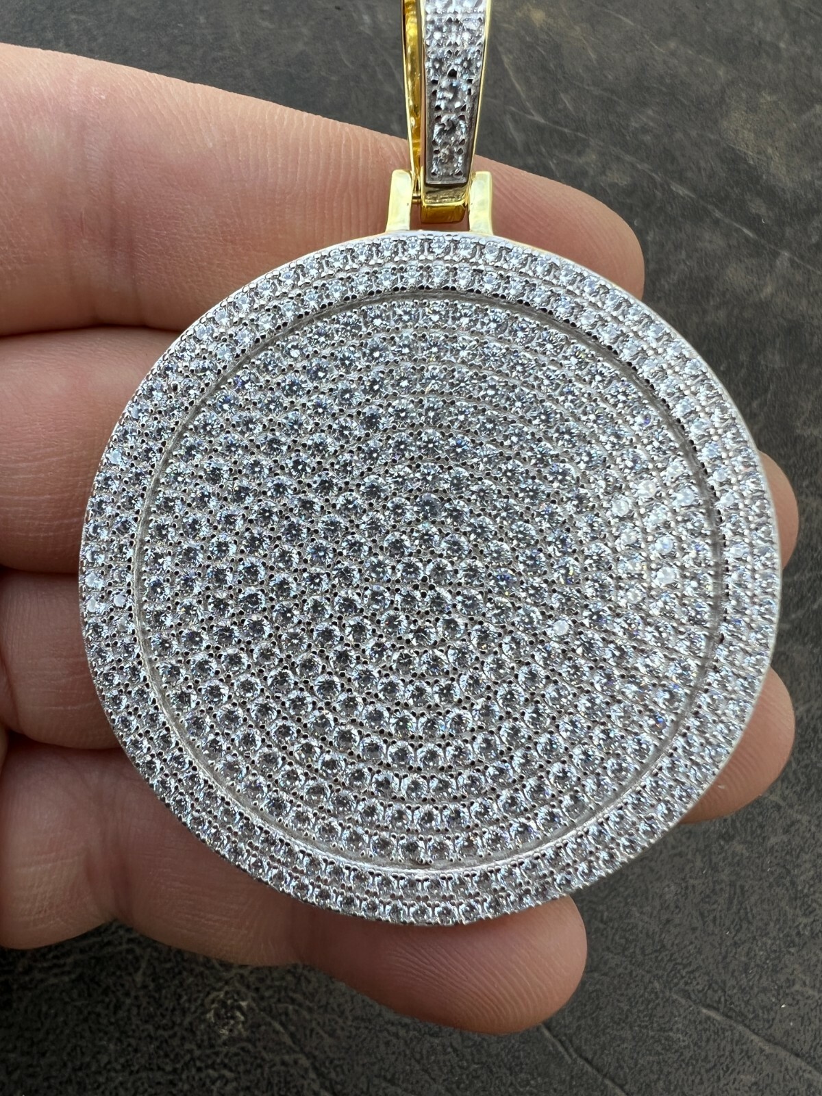 Pre-owned Harlembling Moissanite Large Bling Out Iced Round Hip Hop Pendant Necklace Pass Diamond Test In Silver