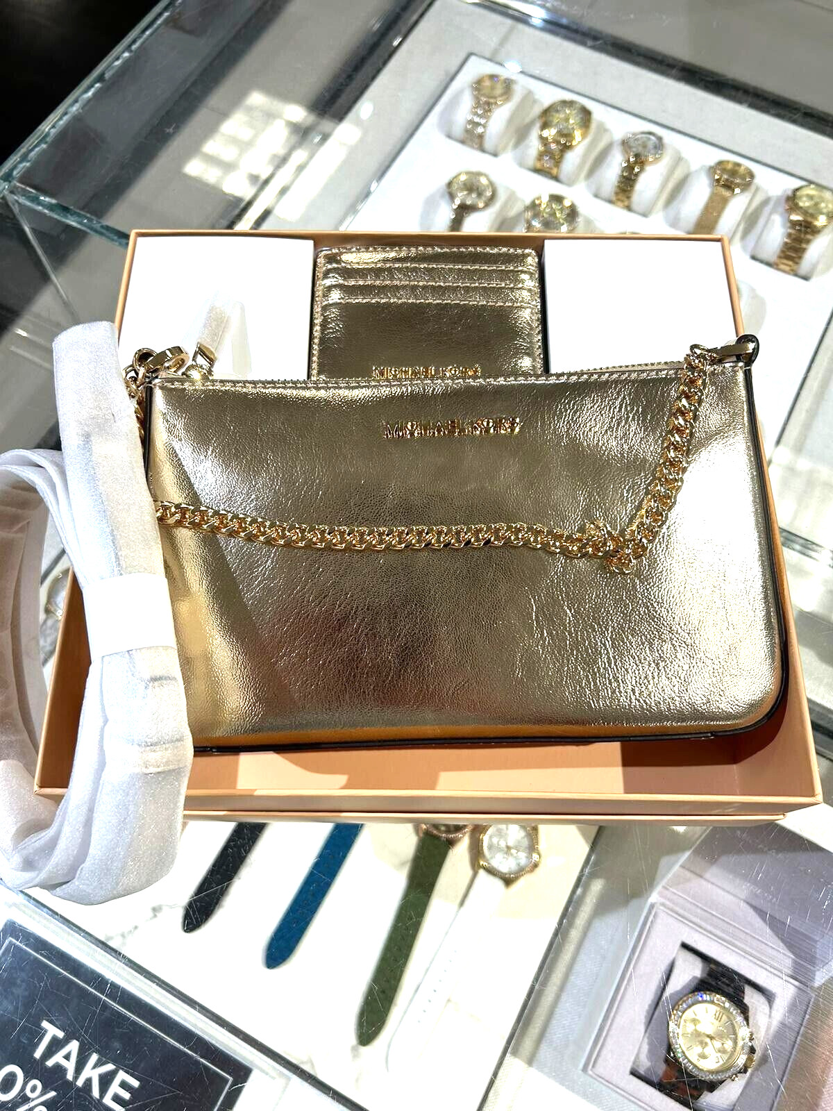 MICHAEL KORS ウエストポーチ　ゴールド　新品 Michael Kors Giftable Boxed Item Card Wallet Bag Crossbody