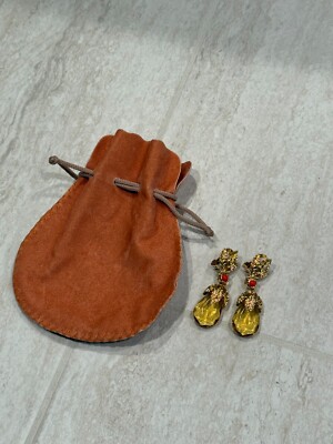 VTG Francesca Visconti Gold Tone Crystal Clip Earrings Rare Gold Drop Sapphire