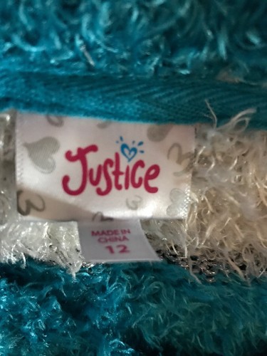 GIRLS EUC Aqua Royal WHITE FUZZY SWEATER SIZE 12 JUSTICE Smoke Free