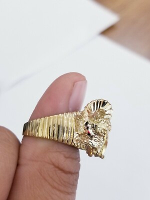 Pre-owned Globalwatches10 Real 10k Yellow Gold Antler Deer Head Mens Horn Goat Head Ring Diamond Cut