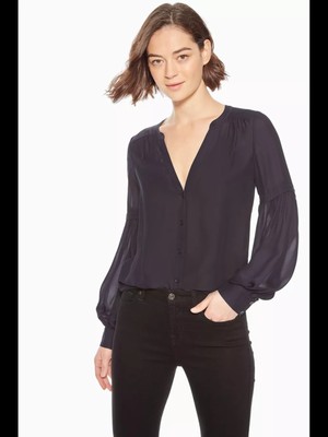 Женская темносиняя прозрачная рабочая блузка PARKER Womens с длинным рукавом и V образным вырезом XS