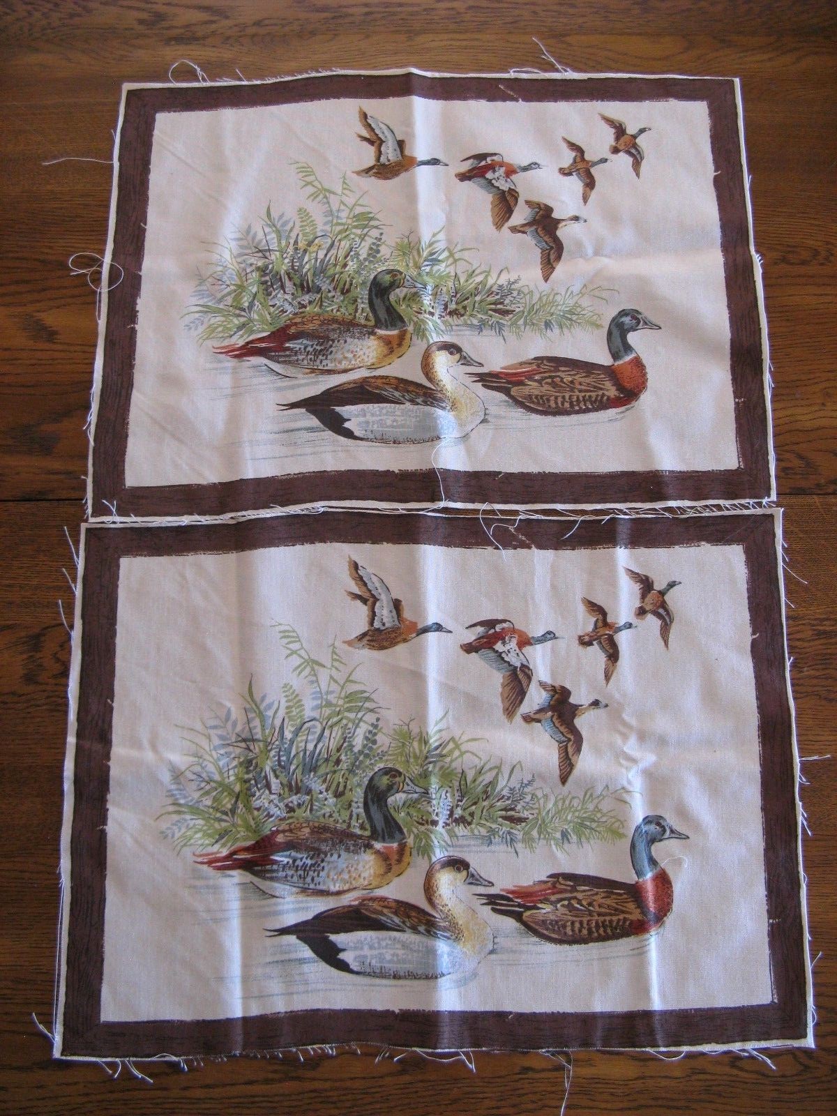 Vintage Silk Screen WILD BIRD Fabric 6 Placemat Size Panels with 4 Designs