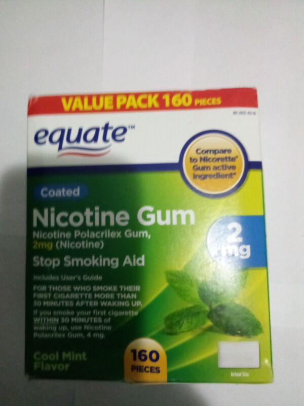 160 Count Equate Coated Nicotine Gum, 2mg, Menthol Flavor, Smoking  Exp: 06/2025