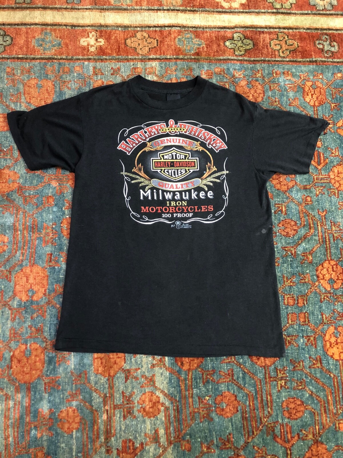 Vintage 1987 3D Emblem Harley Davidson & Whiskey T shirt Vintage 1987 3D Emblem Harley Davidson & Whiskey T shirt