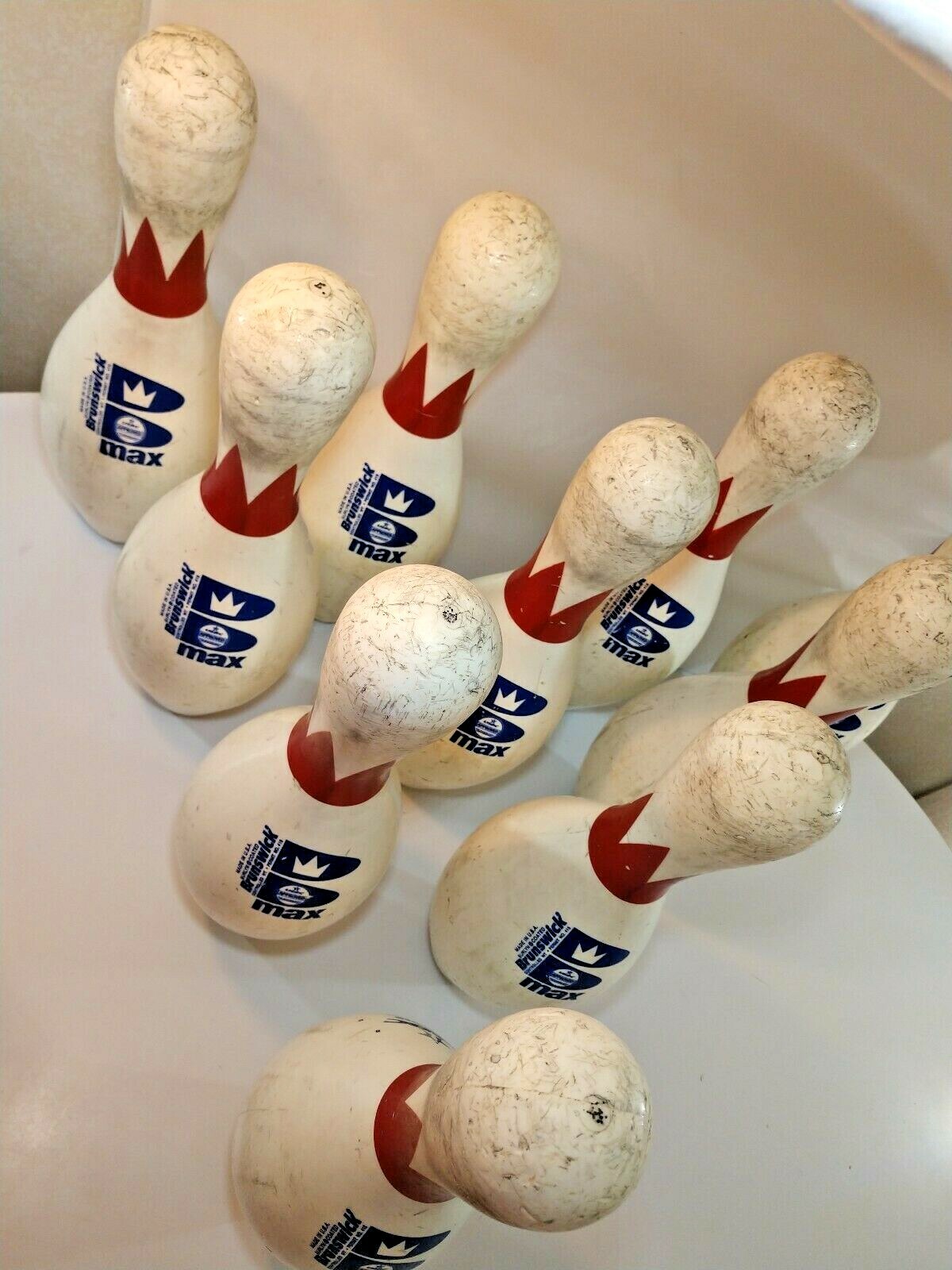 Set-10 Brunswick Max Plastic Coated Crown Bowling Pin USBC Approved Blue & Red