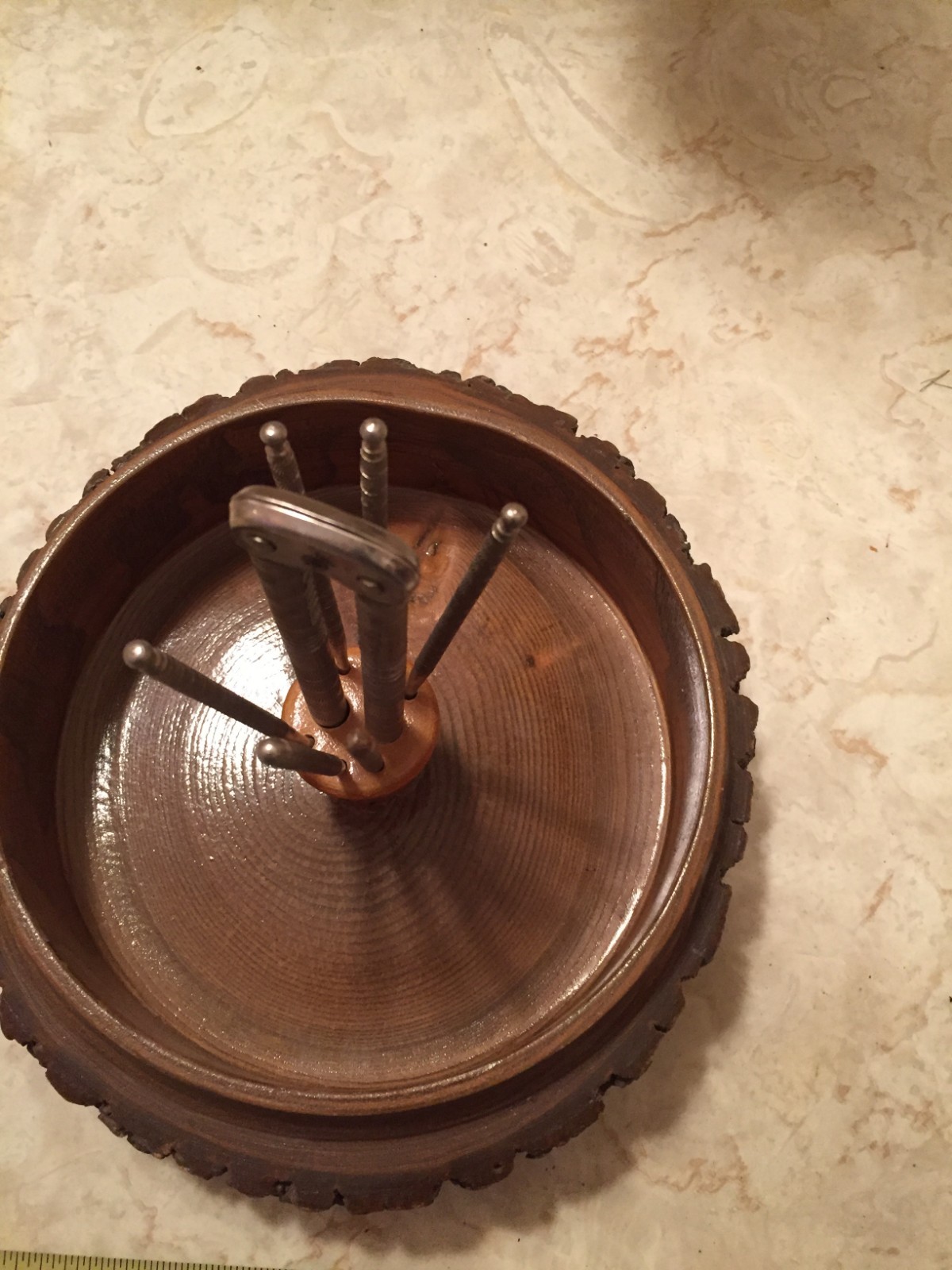 Vintage Tree Bark Rustic Wooden Nut Bowl Nutcracker 6 Picks Beautiful Wood Insid