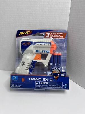 NERF N Strike Elite TRIAD EX 3 Blaster 3 Dart Micro Blaster White New 90ft 