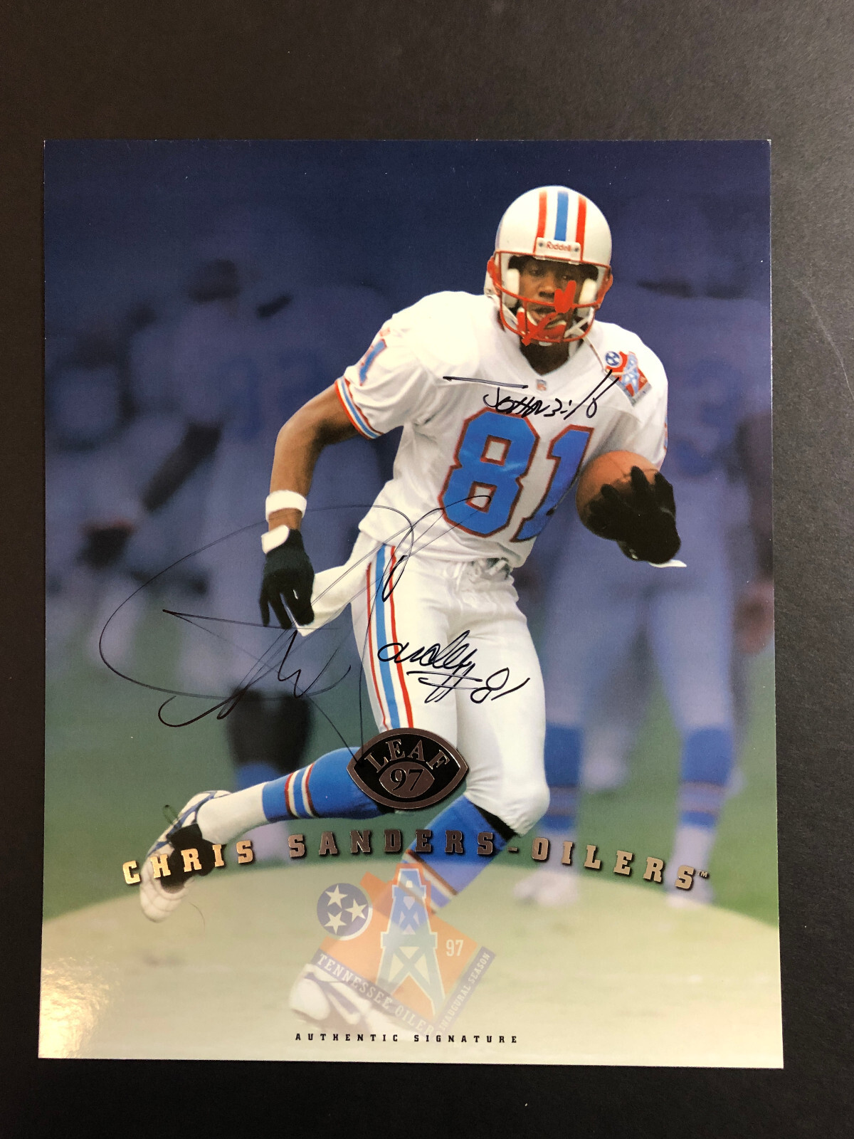 PRECIOUS L GEMS❣️CHRIS SANDERS❣️NFL❣️ Chris Sanders Titans Signed 1997 Leaf Donruss 8x10 Football