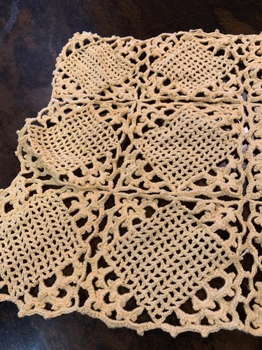 Lace Dresser Scarf Vintage 1930s Hand Crocheted Orange Beige Table Runner