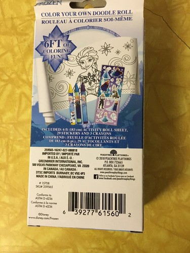Disney’s FROZEN, 6 FT Color Your Own Doodle Roll w/Crayons & Stickers, NEW