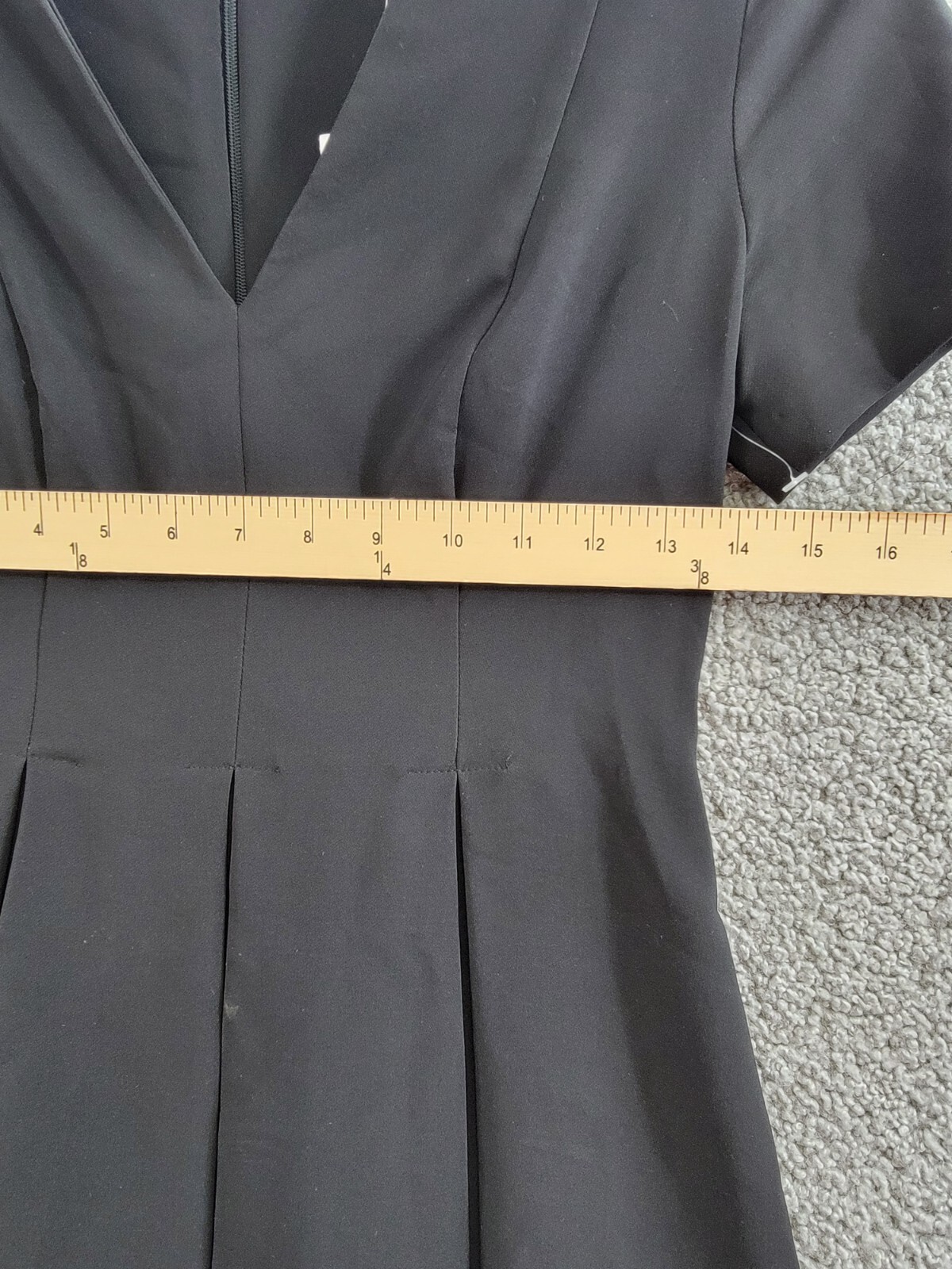 Tommy Hilfiger Petite V-Neck Pleated Fit & Flare Dress Women's 2P Black Back Zip - Picture 6 of 17