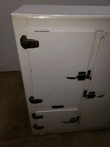 ALASKA Antique Porcelain Enamel Ice Chest Ice Box Vintage Refrigerator