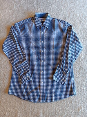 AMAZON ESSENTIALS Men's Blue/White Plaid L/S Dress Shirt Medium NEW