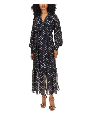 Женское макси-платье MICHAEL MICHAEL KORS темно-синего цвета на подкладке с поясом и манжетами на рукавах S