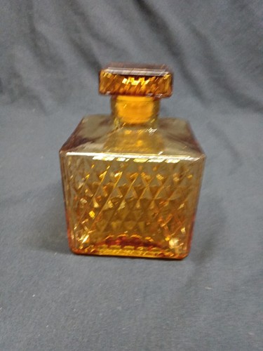Vintage MCM Amber Inverted Diamond Point Small Decanter Japan