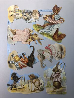 Glanzbilder, Oblaten, Made in England, Marke MLP, No 1758 musizierende Tiere
