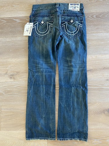 NWT True Religion Natural Chain Distressed Straight Jeans W