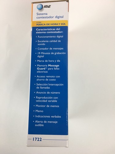 AT&T 1722 Digital Answering System With Time Day Stamp