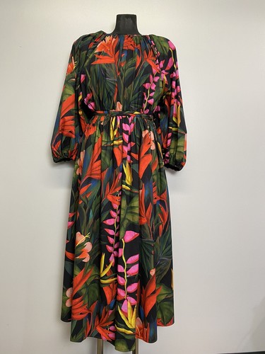 Pre-owned Mara Hoffman Simone Full Length Dress Puff Sleeve Pockets Usa Made 4 In Multicolor