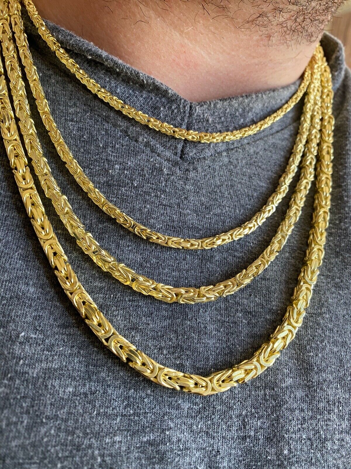 Pre-owned Silver 14k Gold Plated 925 Sterling  Byzantine Chain Mens Necklace 2.5-5mm 18-30"
