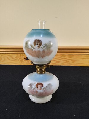 Antique Angel Cherub Praying Miniature Milk Glass Oil Lamp GWTW Smith 1 Fig 323