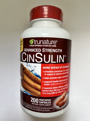 trunature ADVANCED STRENGTH CINSULIN 200 Vegetarian Capsules EXP 01/2026!