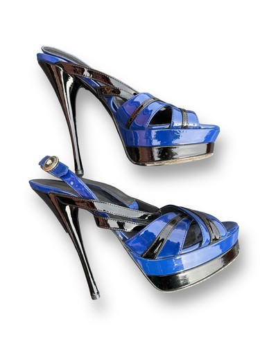 New Womens Versace Black And Blue Unique Sandal Stiletto